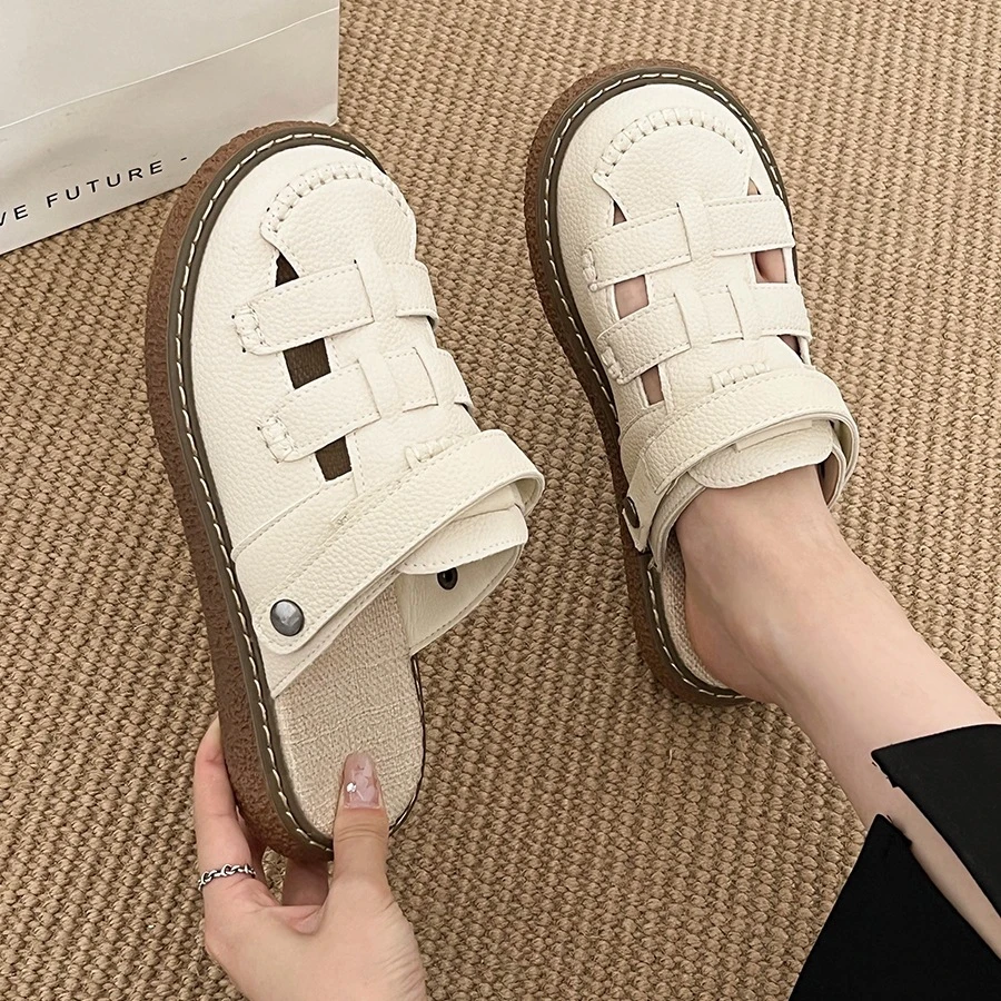 休闲简约爆款编织包头厚底凉鞋女款年新款夏季白色百搭罗马鞋