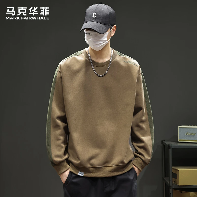 马克华菲美式潮牌拼色长袖卫衣男士2025秋季新款宽松圆领百搭上衣