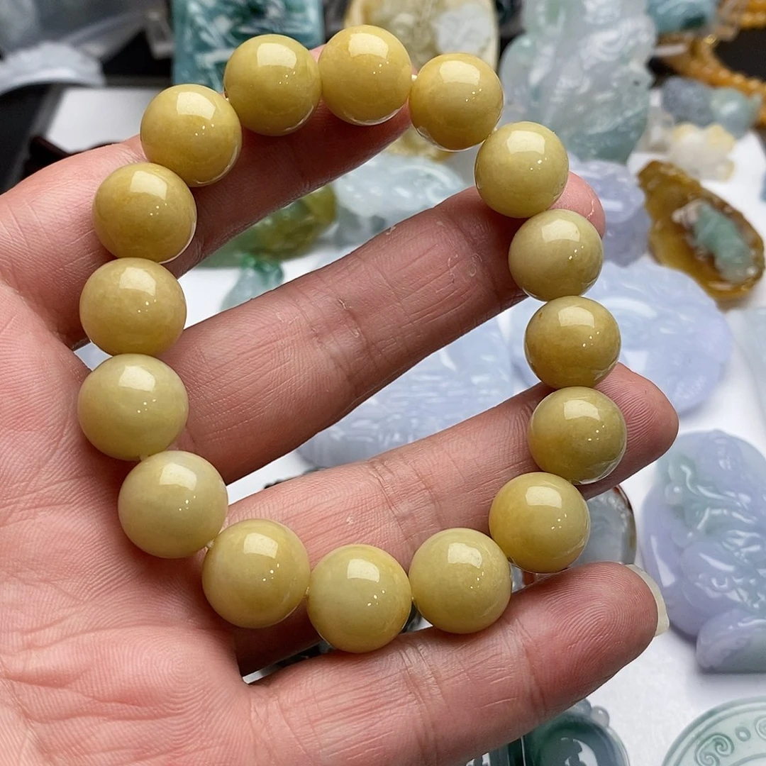 翡翠未镶嵌颈饰满黄翡手串