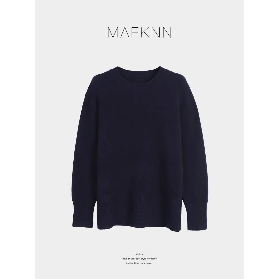 MAFKNN/玛肯时尚休闲简约纯色百搭圆领舒适绵羊毛毛衣MK13873