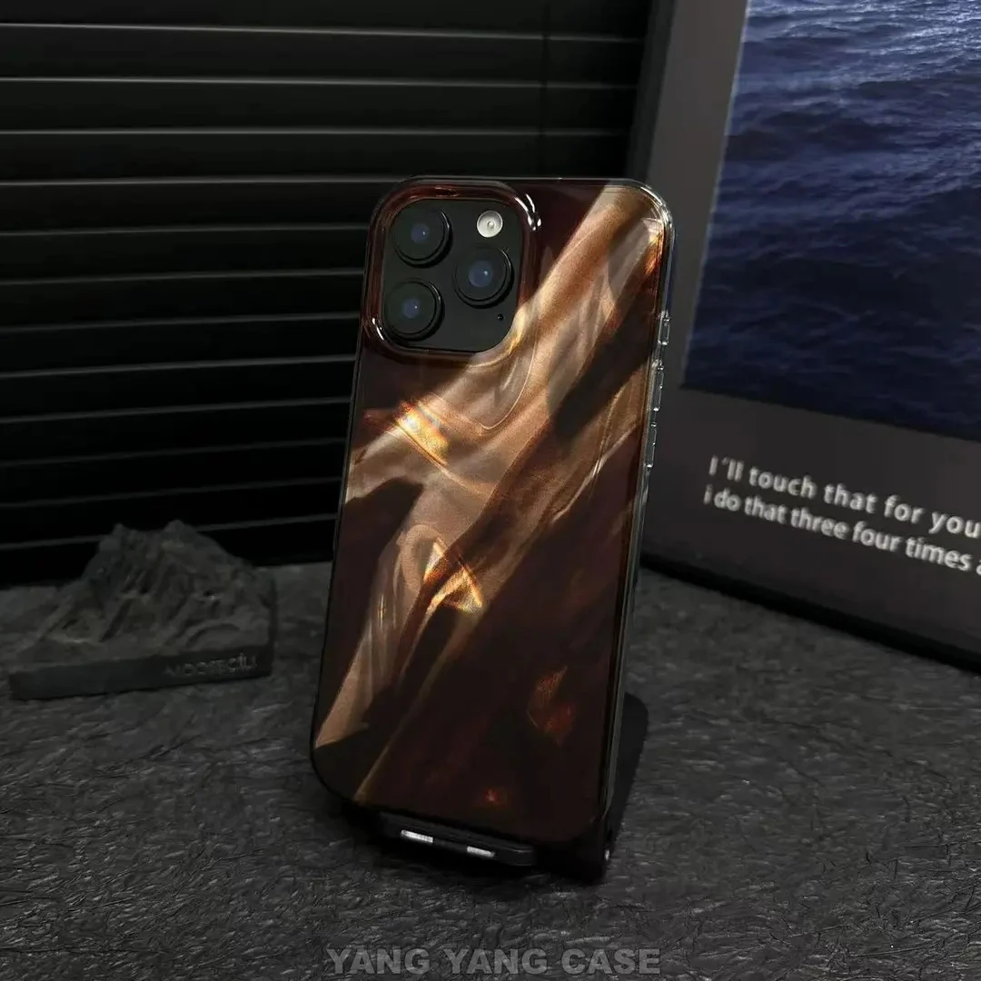 绸缎纹熔岩橙ins风适用苹果iphone16/151413promax高级情侣手机壳