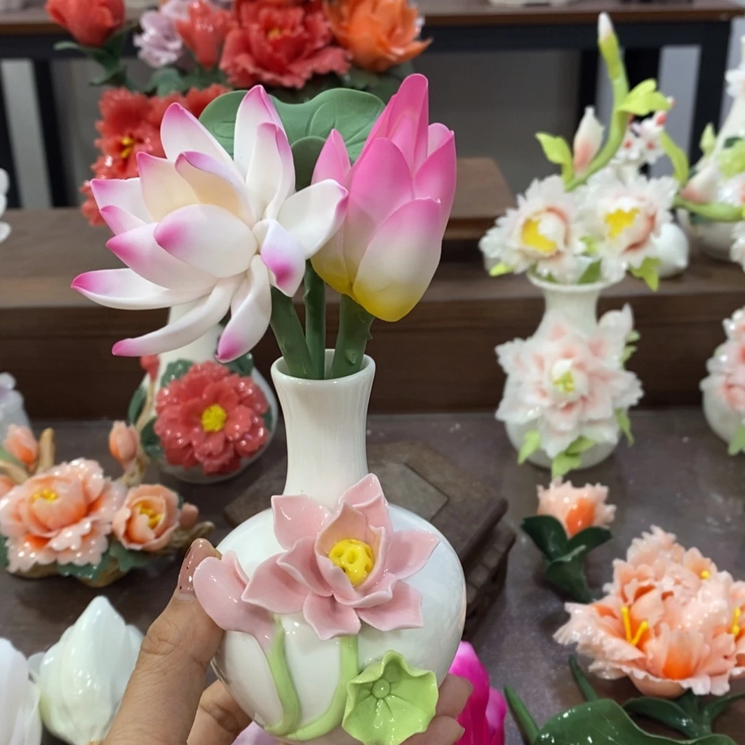 瓷片陶瓷手工花摆件