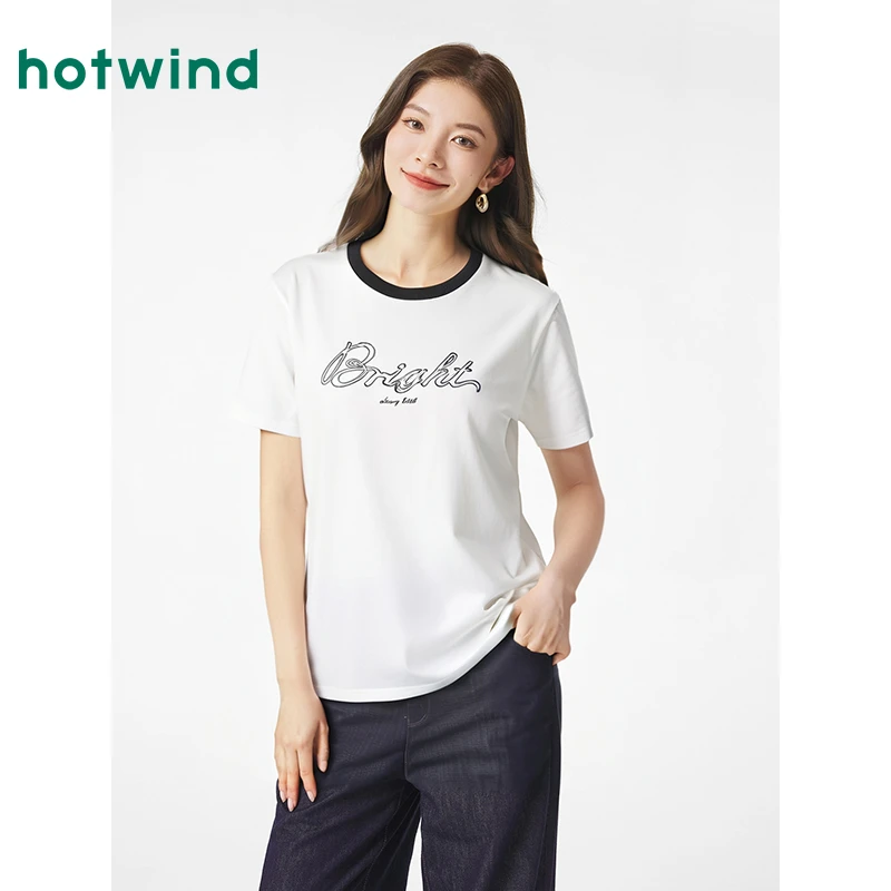 热风2025年夏季新款女士拼色字母短T恤F01W25211