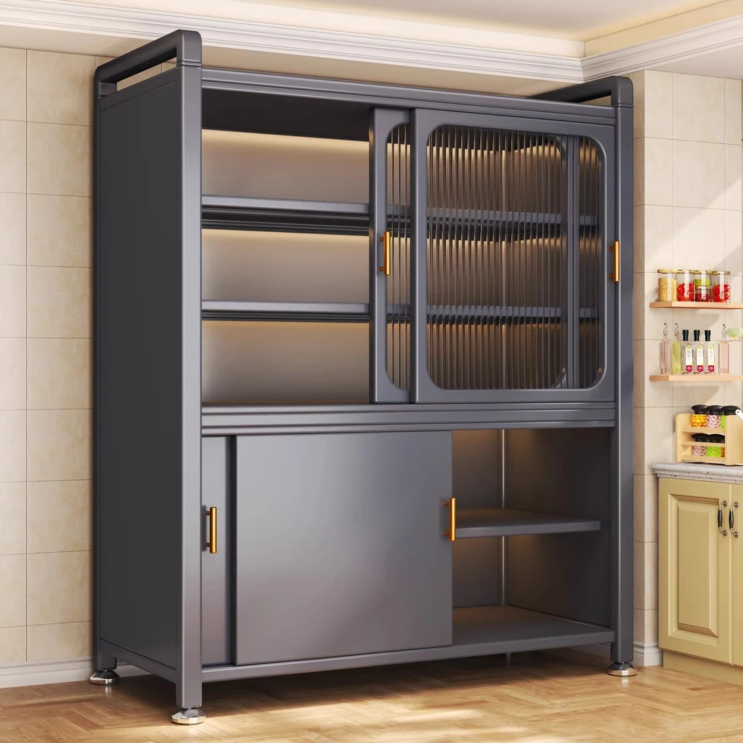 『居家必备』厨房置物架多层落地推拉门橱柜家用收纳柜多功能储物柜