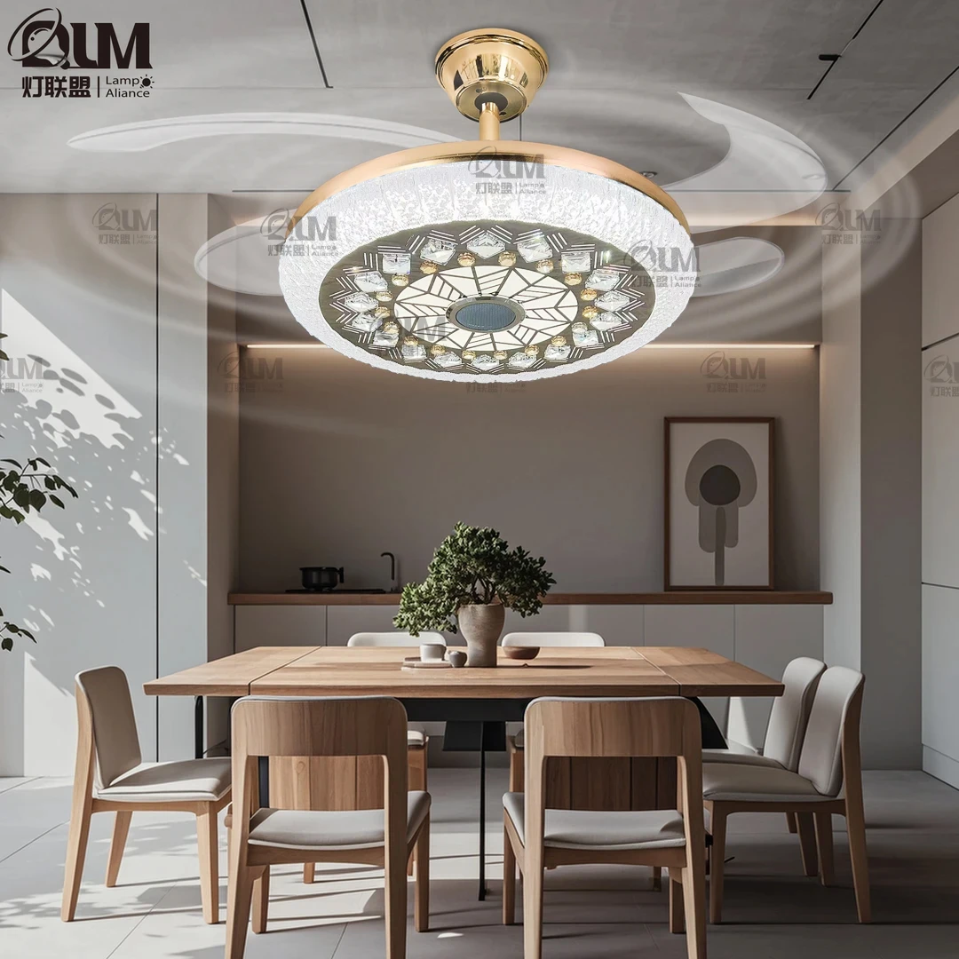 2130新款水晶客厅带电风扇大风力吊扇灯餐厅卧室隐形风扇灯