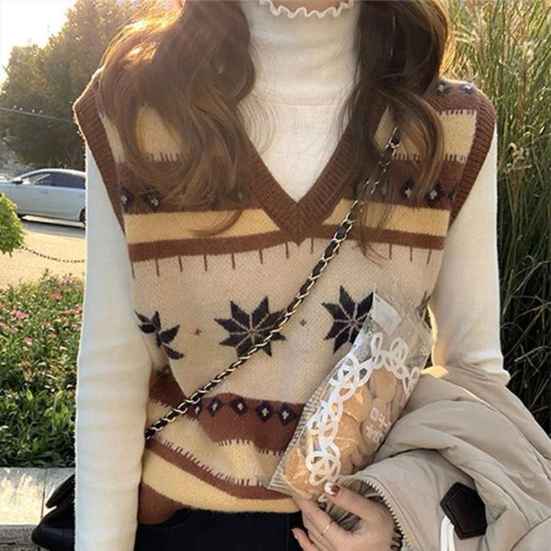 叠穿复古洋气V领费尔岛针织马甲背心女秋冬2025新款毛衣马夹上衣