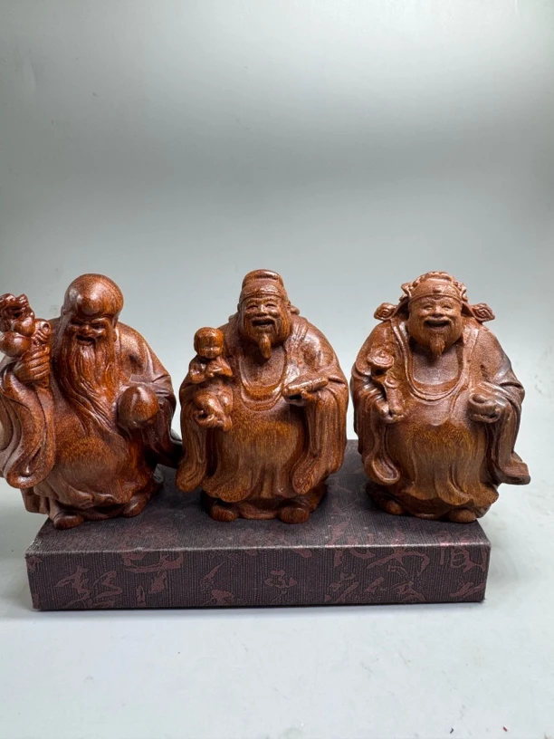 印尼满金星紫檀 福禄寿3星一套 手工艺雕刻