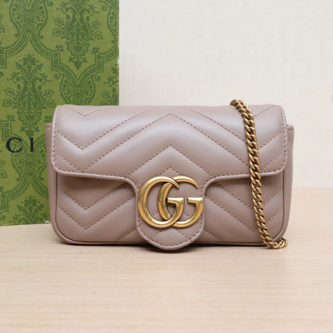 99新 GUCCI/古驰 【娇】肩背包 16.5 奶茶色 皮革C 金扣 785201