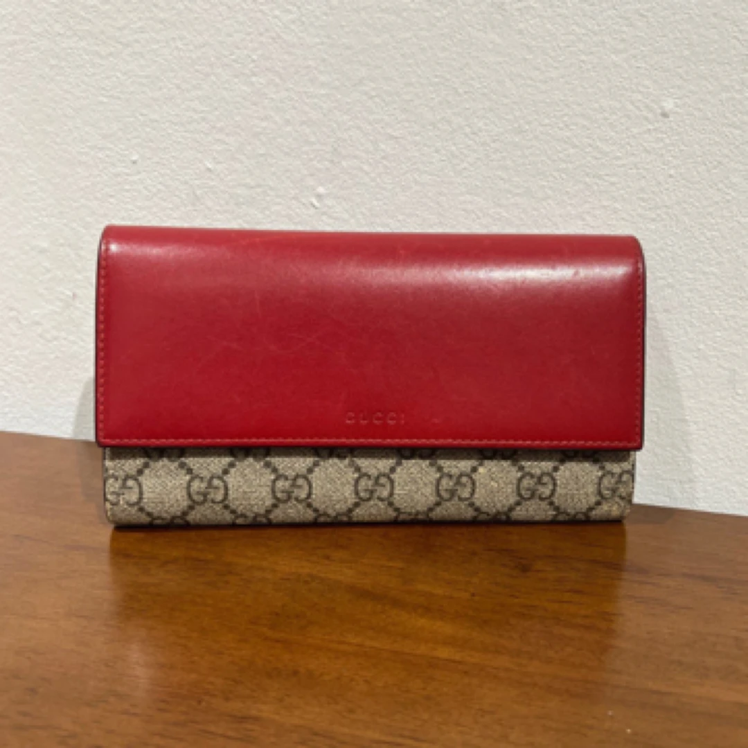 99新 GUCCI/古驰 Gucci 古驰 红色老花长钱包