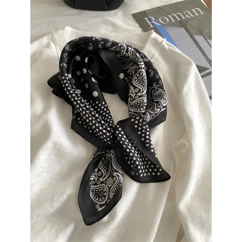 JMHH【随意搭】黑色小波点腰果花小领巾丝巾围巾