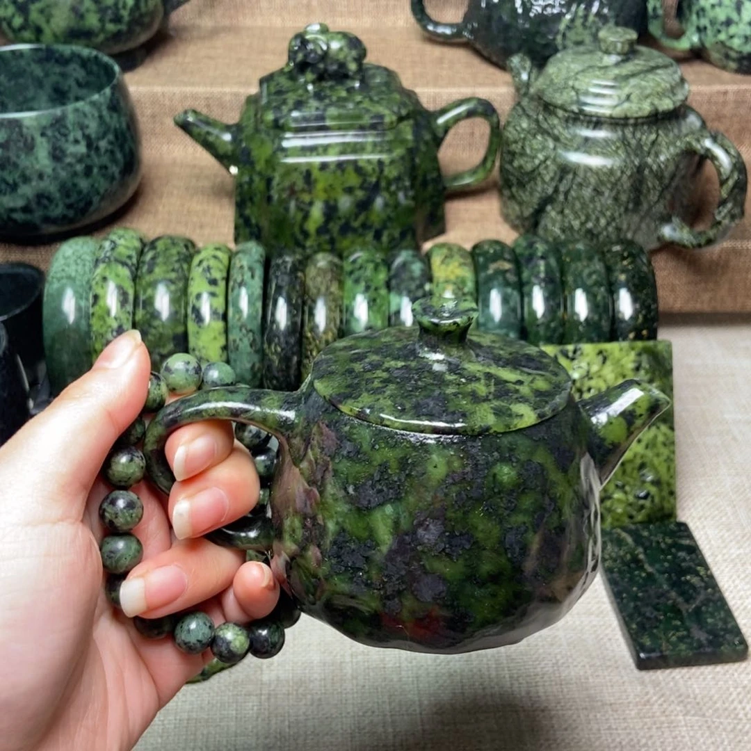 蛇纹石玉壶未镶嵌柠*茶