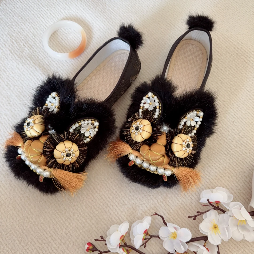 平底【玄坛黑虎】低帮民族风秋冬款绣花虎头布鞋软底老北京布鞋国风