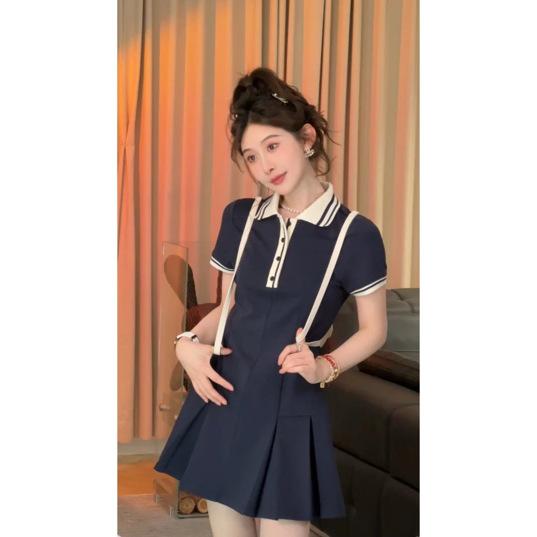 ZYY【休斯学院】2025/S新品撞色polo领短袖连衣裙X25CQZ0135