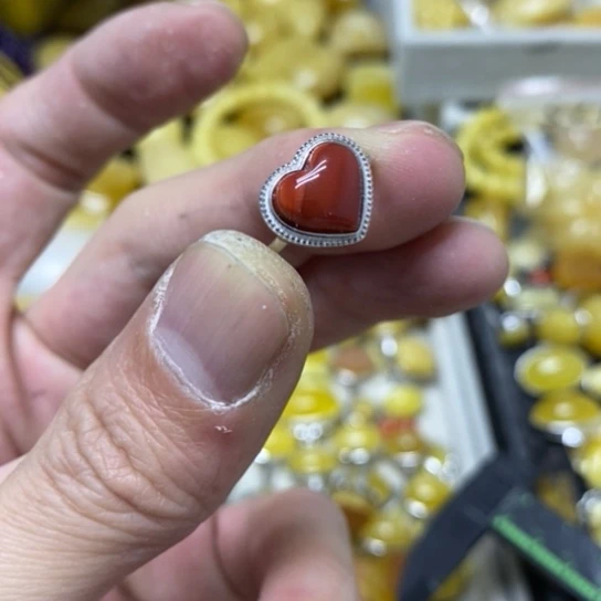 南红玛瑙戒指银S925镶嵌戒指