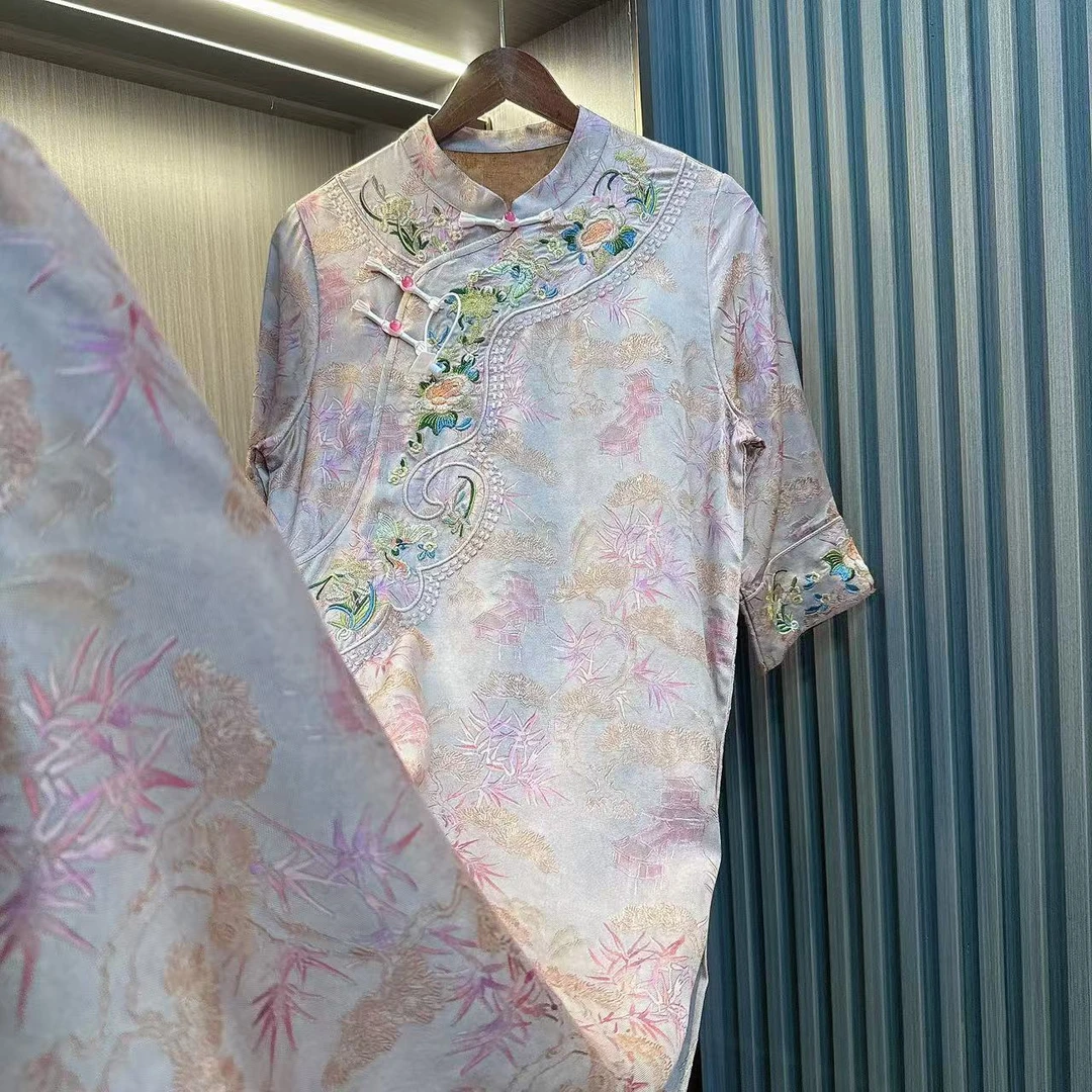 竹影-新中式改良中式斜襟春夏季女装宽松连衣裙