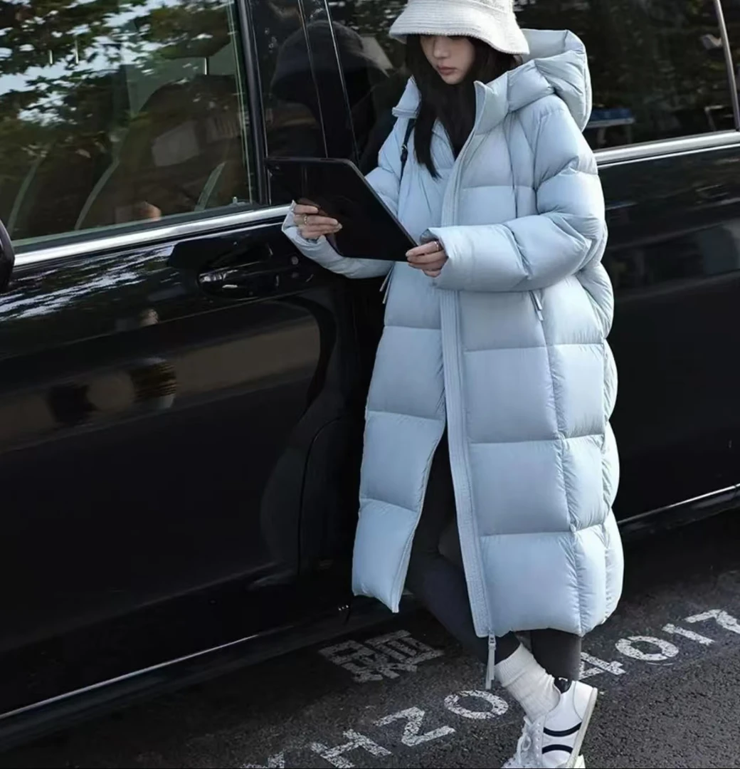 连帽云朵泡芙羽绒服女中长款2025年新款加厚连帽过膝棉袄面包服