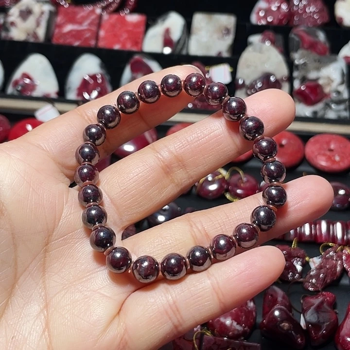 天然辰砂原矿乌砂手链7mm
