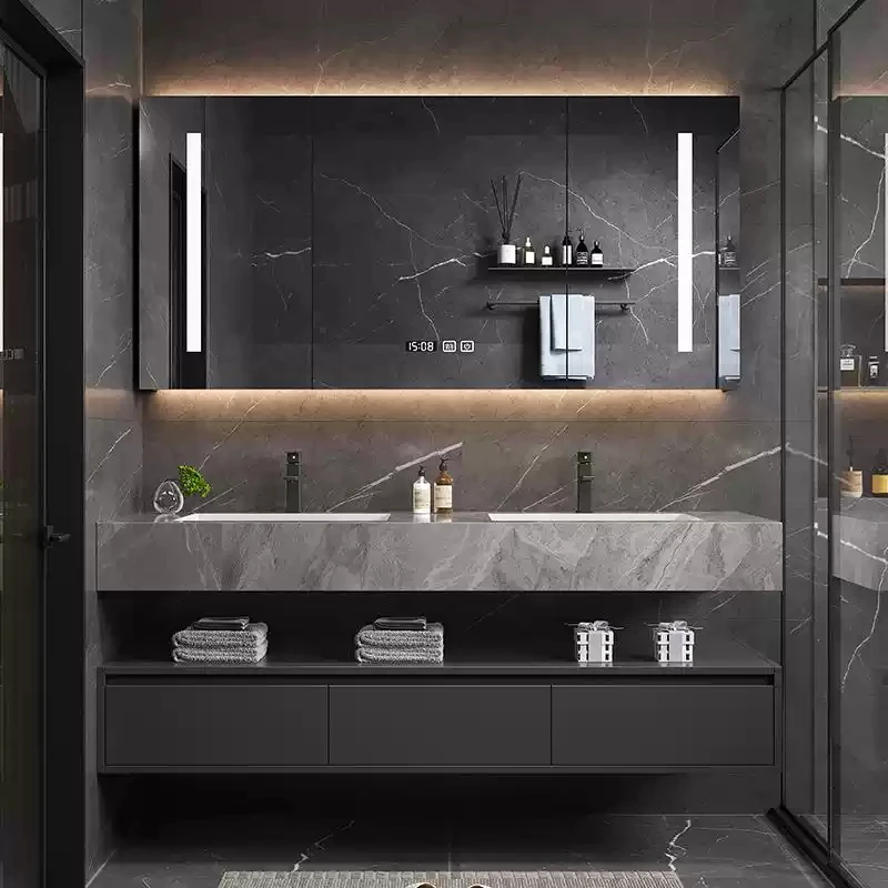 【双盆】轻奢岩板一体浴室柜组合现代简约卫生间洗漱台洗手台盆柜