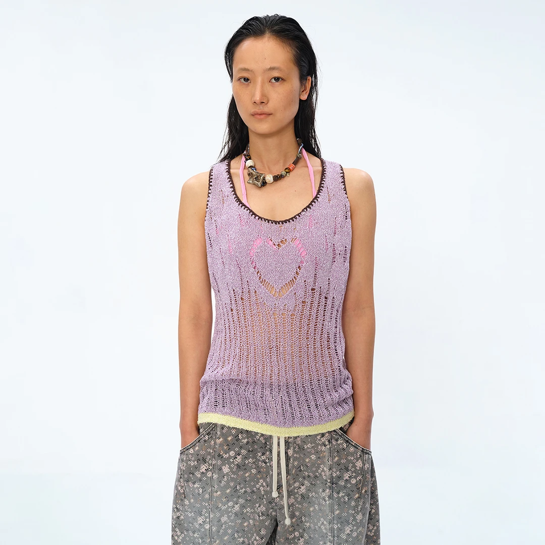 Square Circle方圆桃心紫色镂空薄款针织背心上衣女2025夏季新款