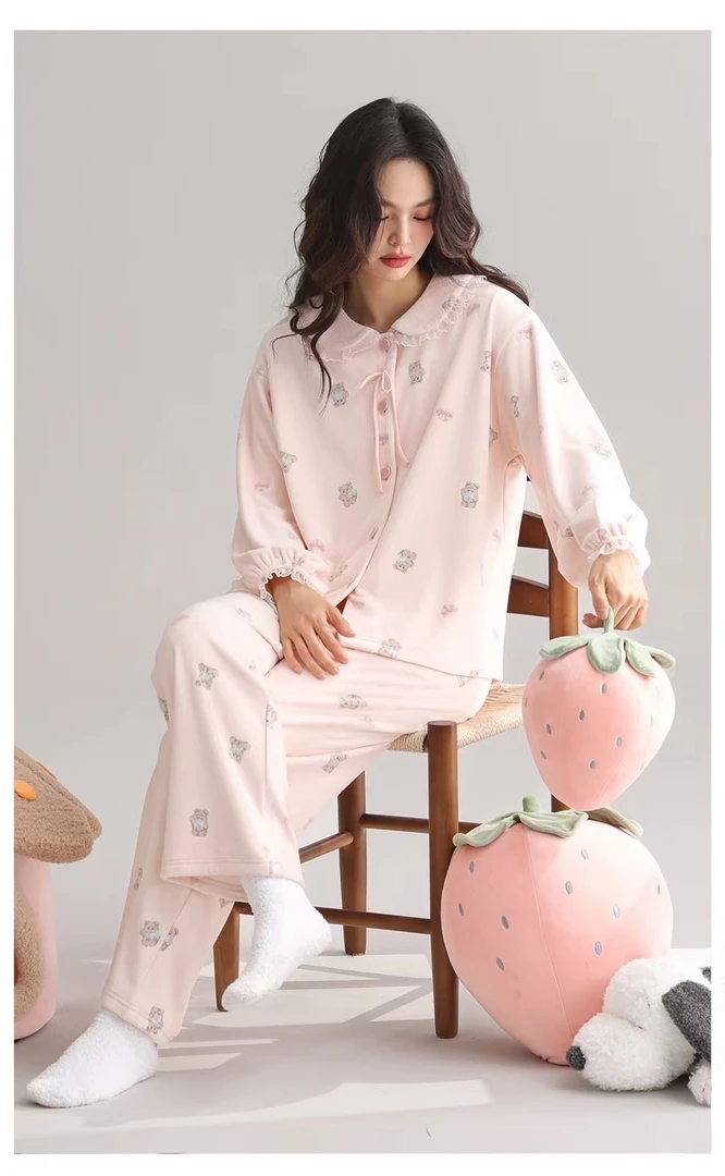 双面澳毛绒·浅粉～秋冬季·家居服～机洗脱水甩干后晾晒