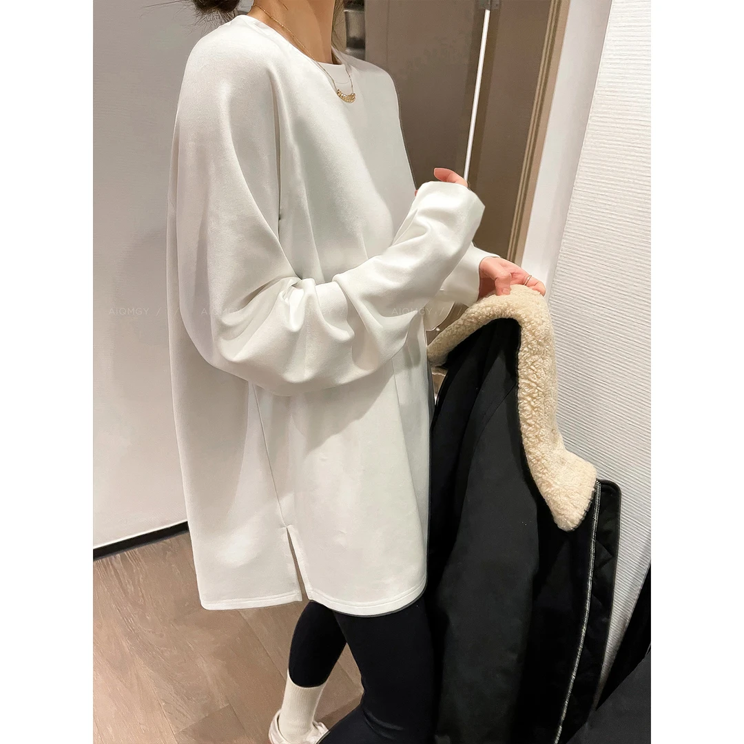 双面德绒磨毛加厚韩版宽松打底衫女秋冬内搭保暖叠穿t恤百搭上衣