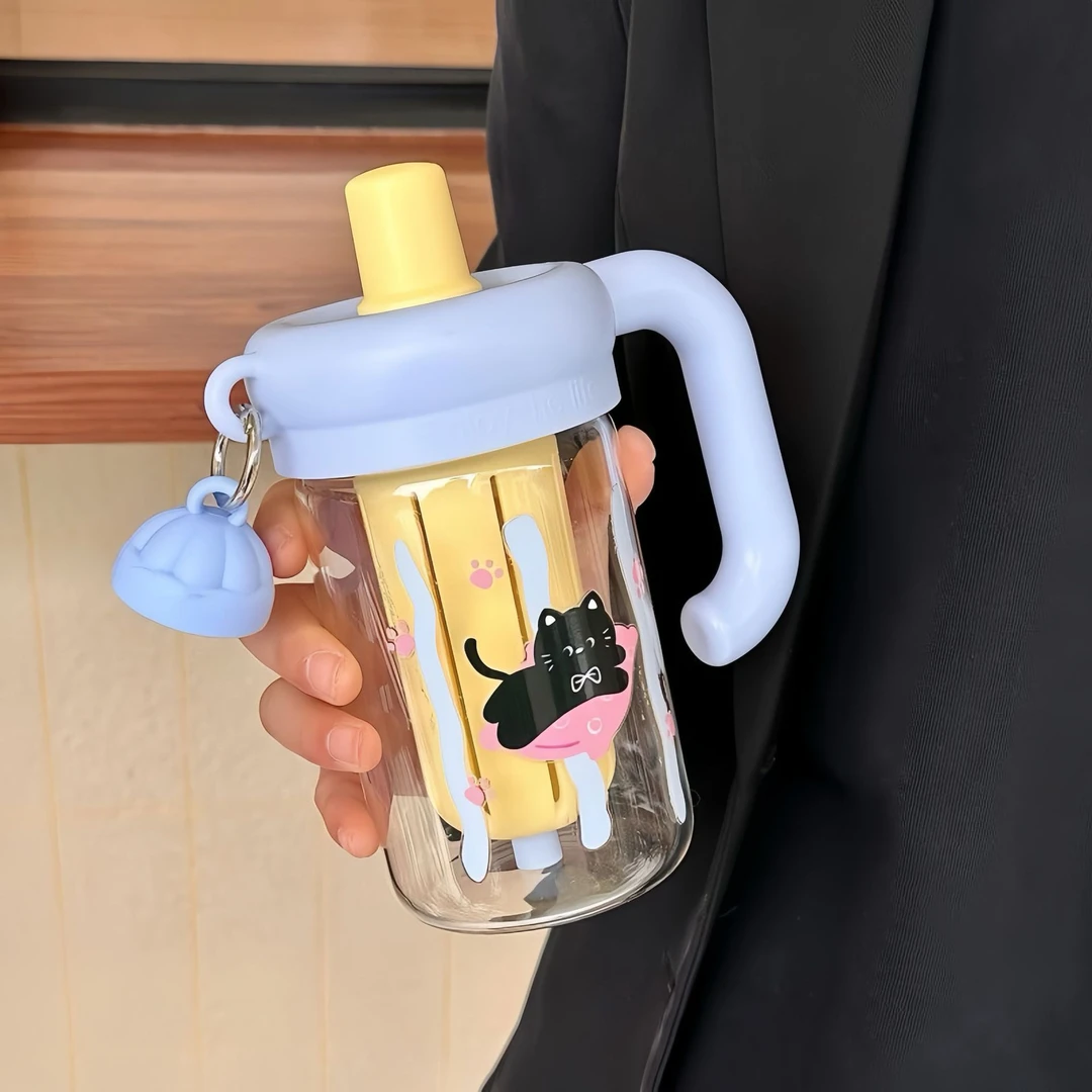 卡通手把水杯耐高温带滤网泡茶玻璃杯精美可爱女生高硼硅水杯礼品