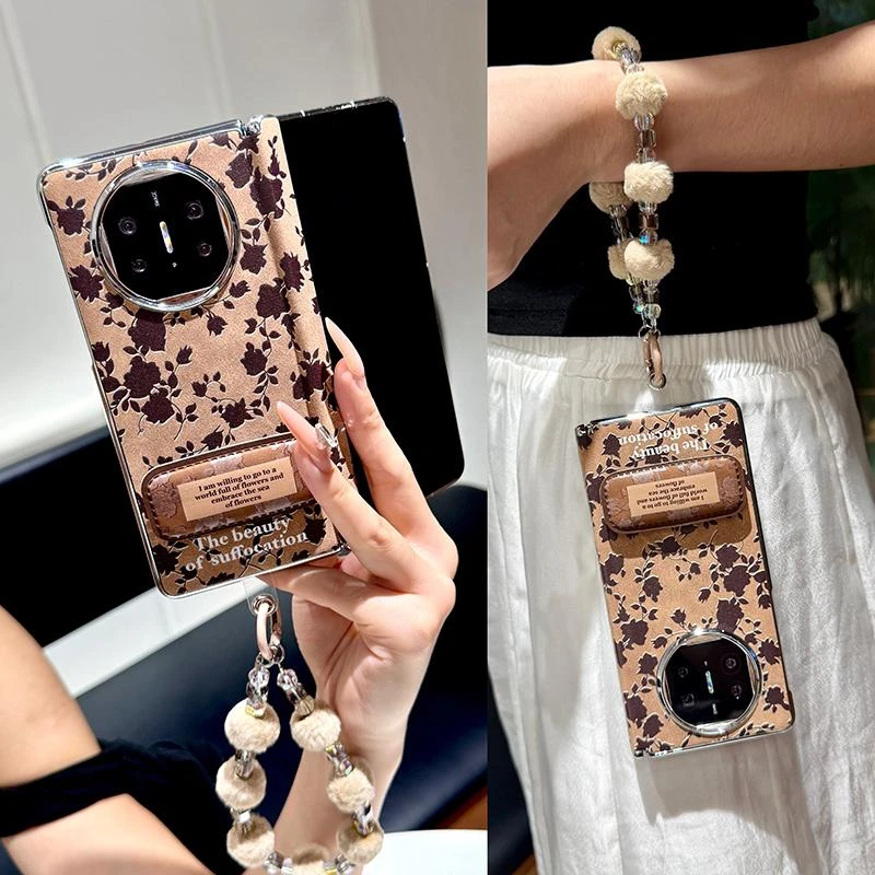 棕色花藤玫瑰适用华为matex6手机壳复古感x5典藏版x3手链高级支架