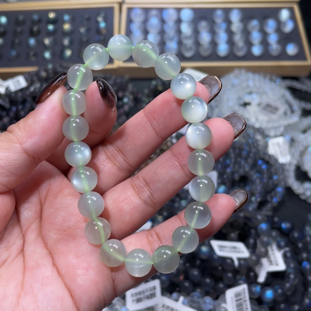 月光石手链未镶嵌纪*清绿月光手链9mm