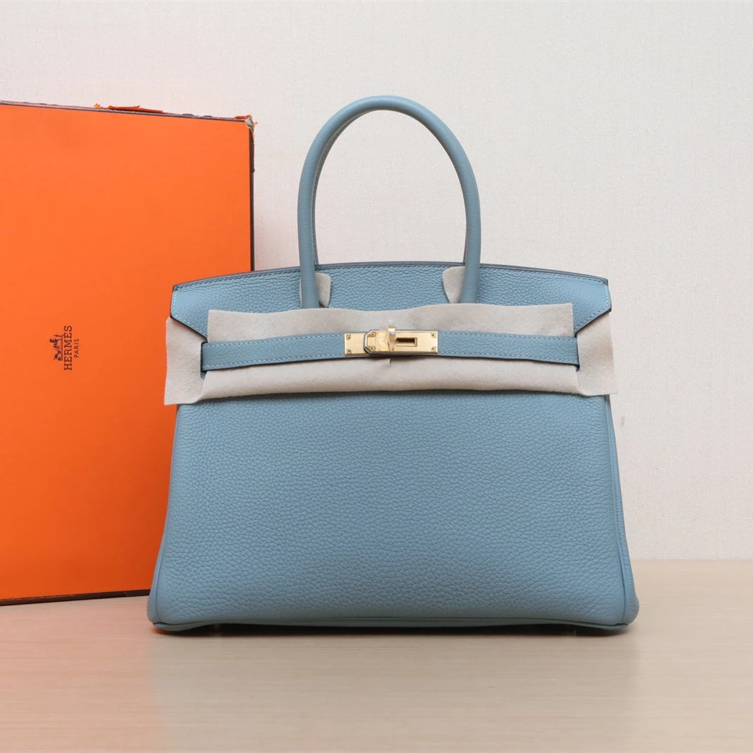 99新 Hermes/爱马仕 【念念】Birkin 30 天青色 Togo皮 Y刻 金扣包