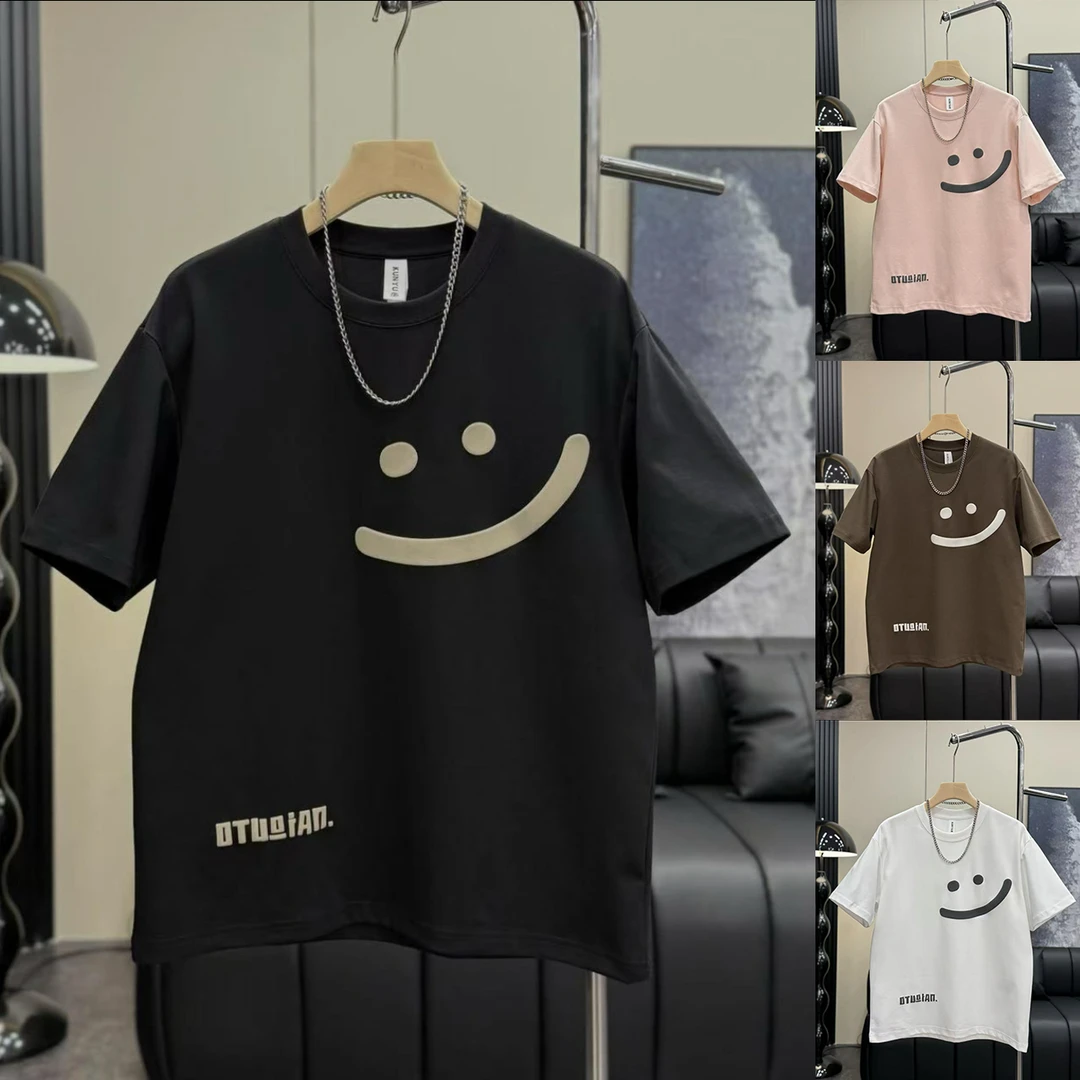 夏季纯棉短袖夏季夏季半袖印花时尚圆领百搭白色男士时尚潮流T恤