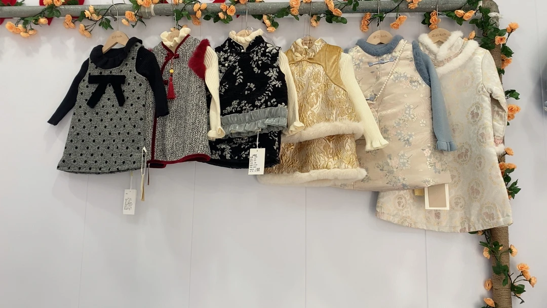 女中国风休闲风套装重工外套拼接秋冬加厚提花黑色男童