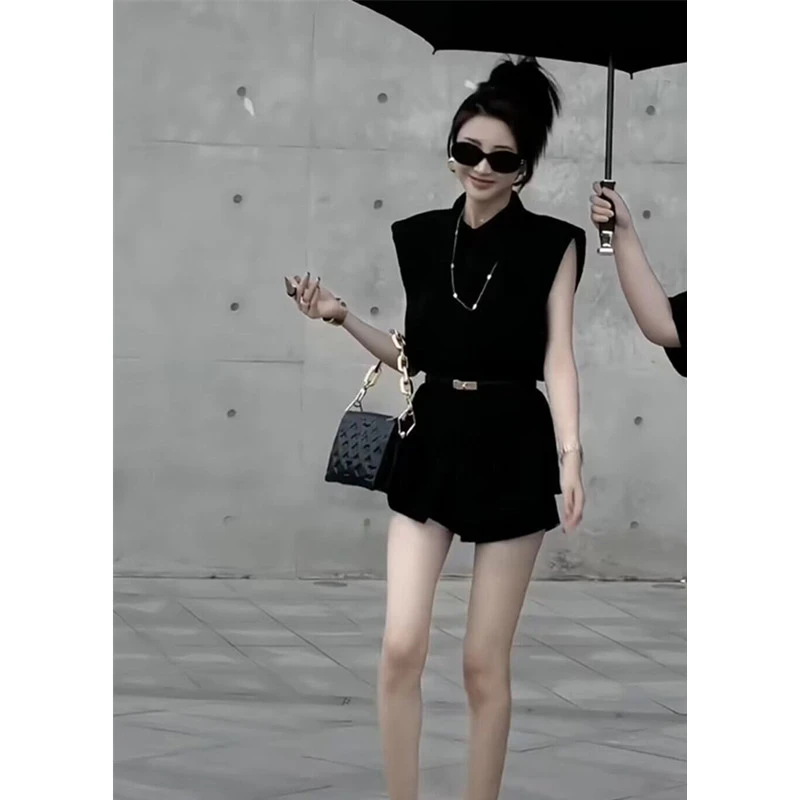 【假日情书】洋气气质无袖高级休闲显瘦衬衫+气质短裤套装夏季减龄