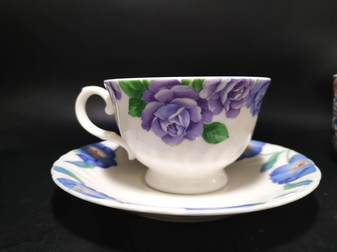 内绘紫花咖啡杯01/95紫色精致杯碟精美