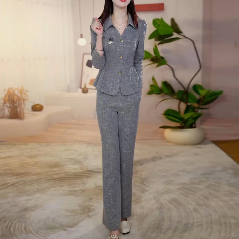 轻熟风时尚套装女2025年秋季新款妈妈装修身显瘦减龄阔腿裤两件套