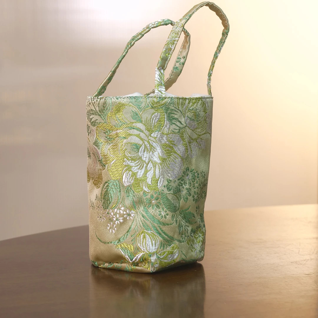 明黄色宝象花 圆筒茶具包@2511