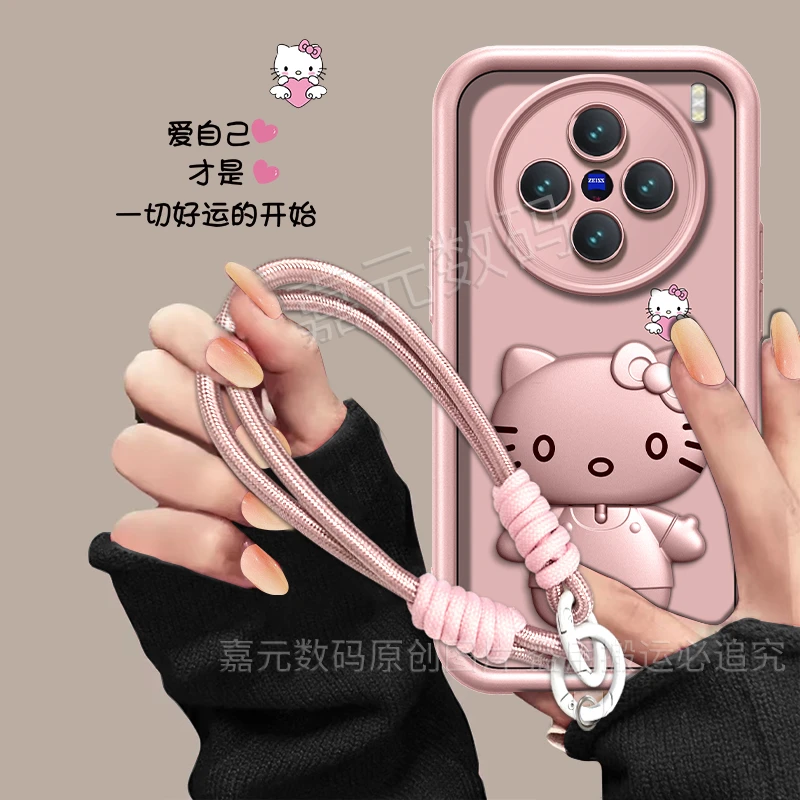 适用【vivox200promini】爱自己高颜值猫咪补妆镜支架手机壳防摔女