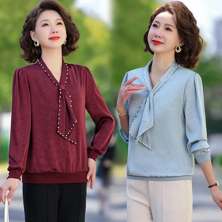 2025年春款时尚洋气妈妈装长袖衬衣中老年小衫女春装上衣