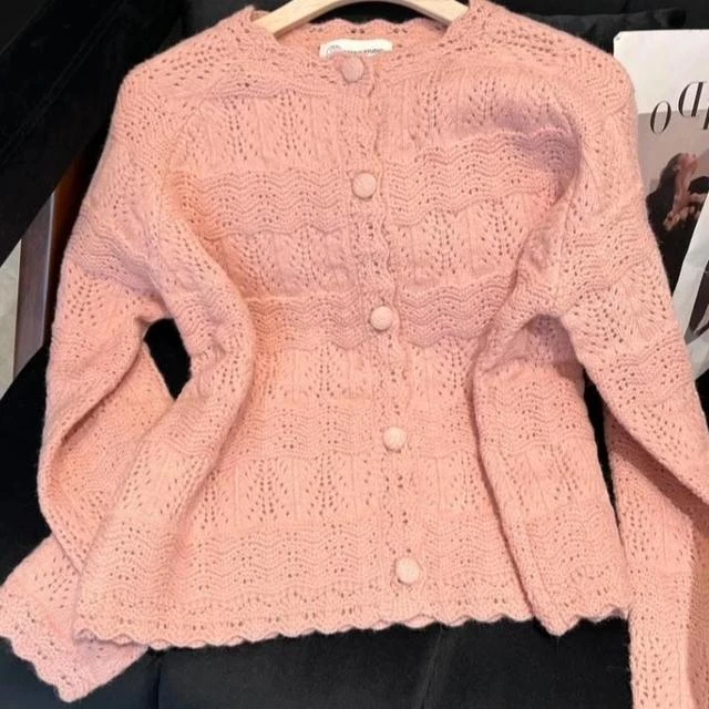 韩系镂空2025糖果开衫色软新款花边早春女外糯毛衣搭针织外套上衣