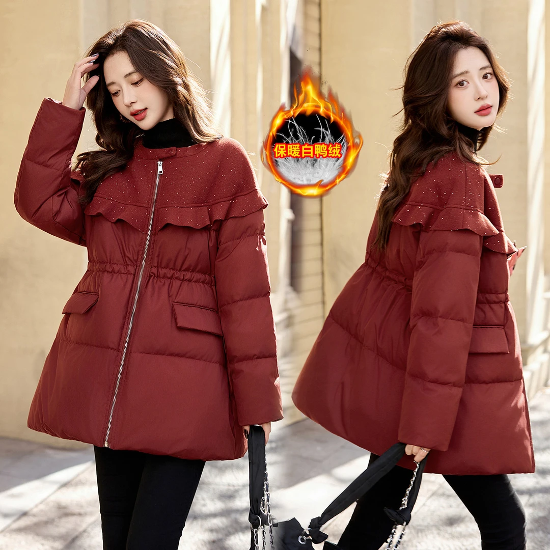 红色娃娃领羽绒服女2025冬季新款爆款气质超好看的加厚保暖外套