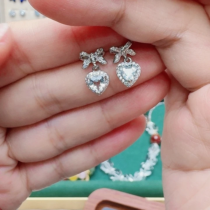 海蓝宝石耳坠银S925镶嵌耳钉303