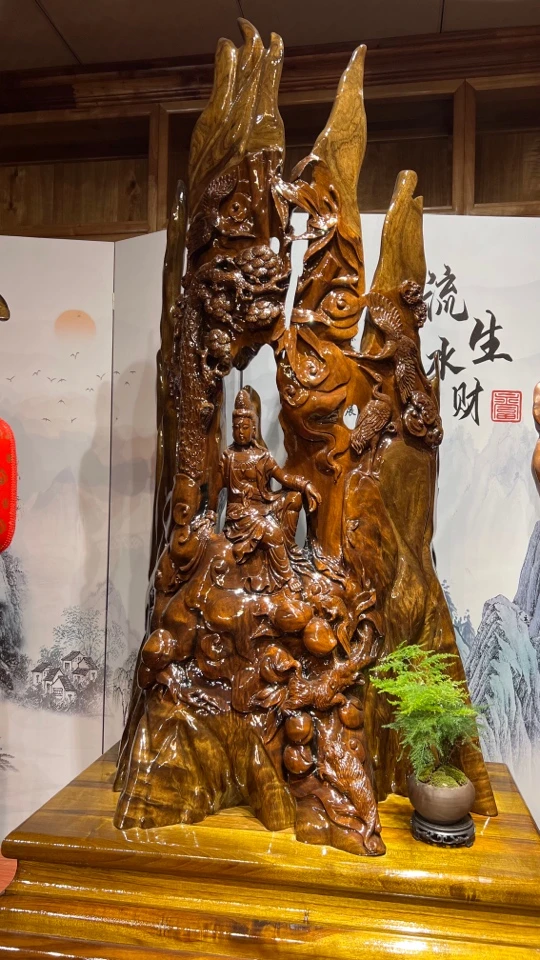 【桢传】金丝楠小叶桢楠木雕自在观音艺术品摆件