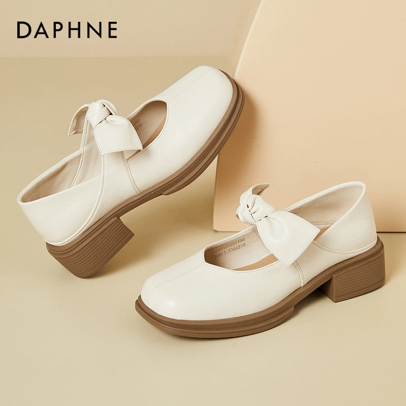 达芙妮法式气质玛丽珍鞋夏新款学院风方头蝴蝶结一字带配裙子单鞋