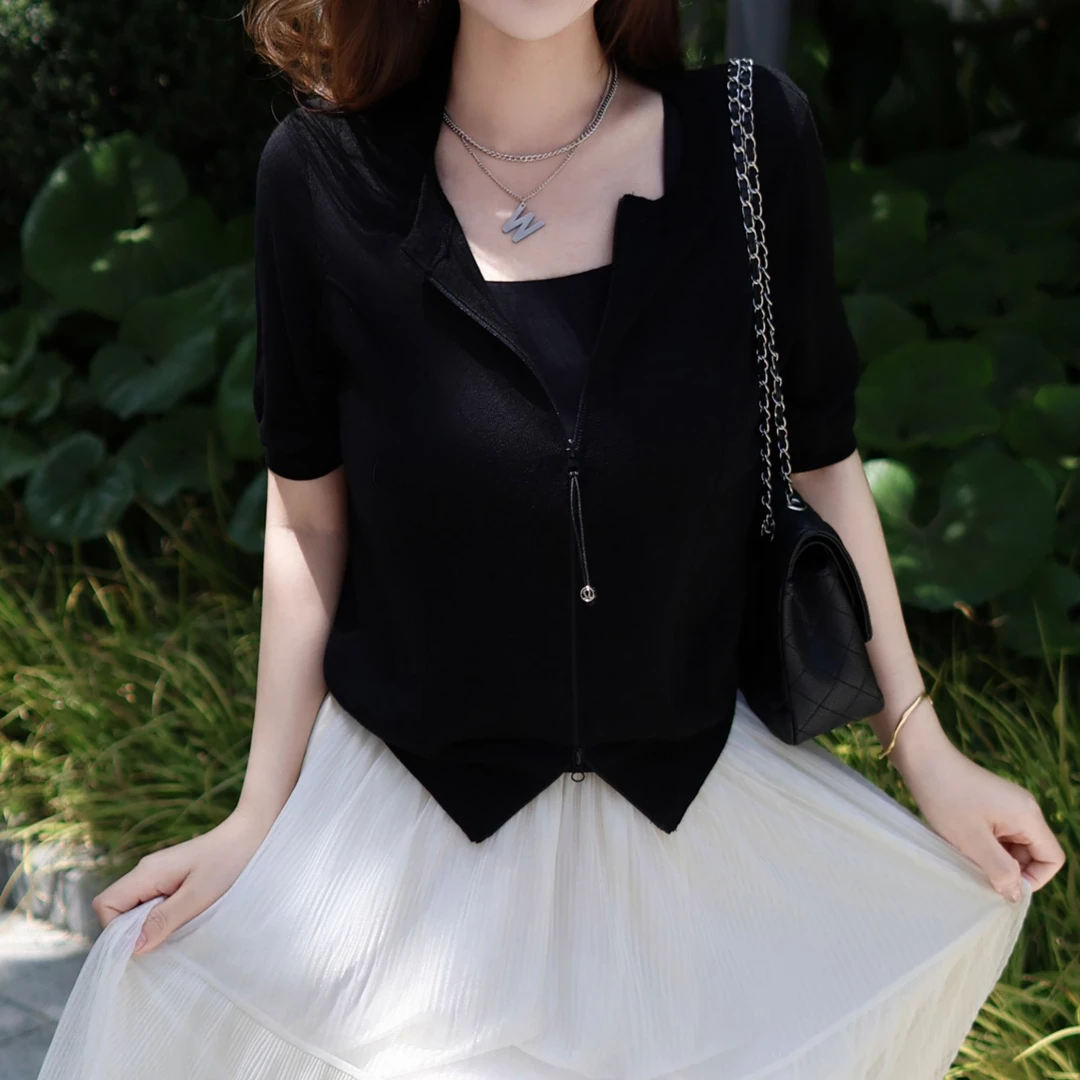 夏季清爽透气短款上衣外套上下拉链圆领时尚外搭