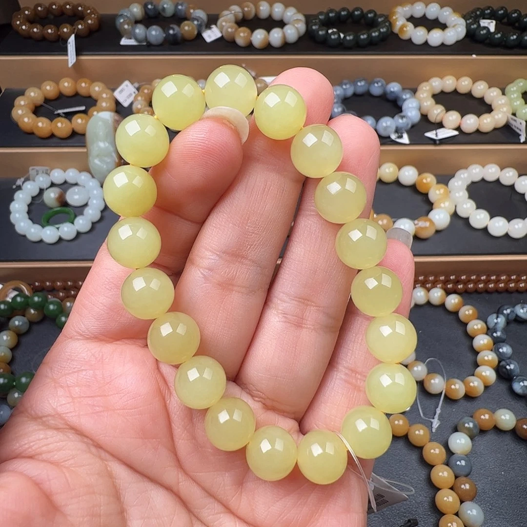 和田玉未镶嵌手链新疆若羌鸡油黄卡10