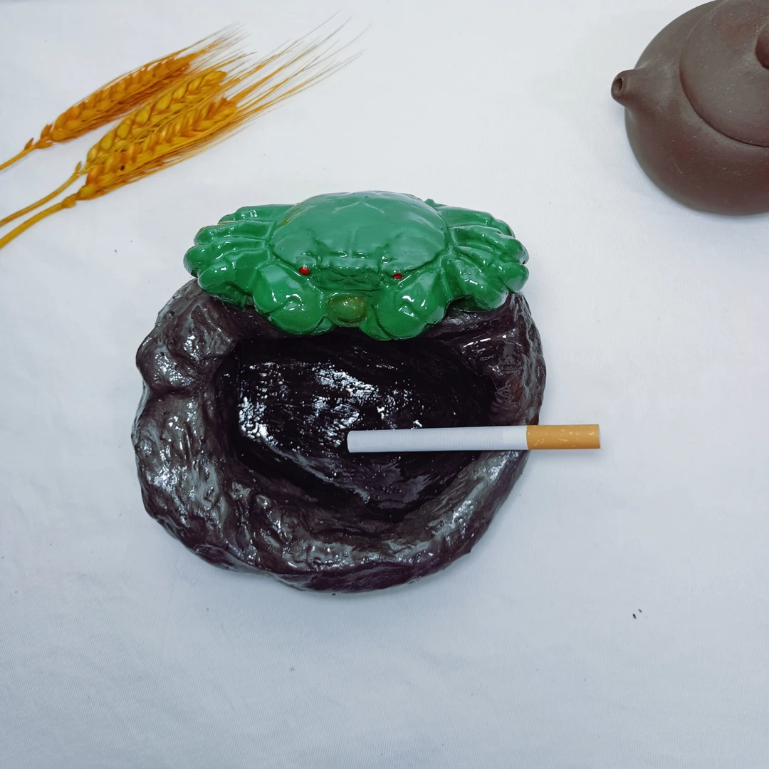 螃蟹石头树脂烟灰缸小茶办公室家用客厅防飞灰中式可爱摆件装饰