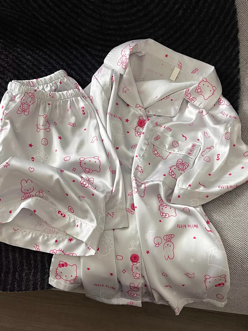 【DMXJ大梦想家】Kitty缎面轻奢冰丝睡衣女夏季新款短裤套装居家服