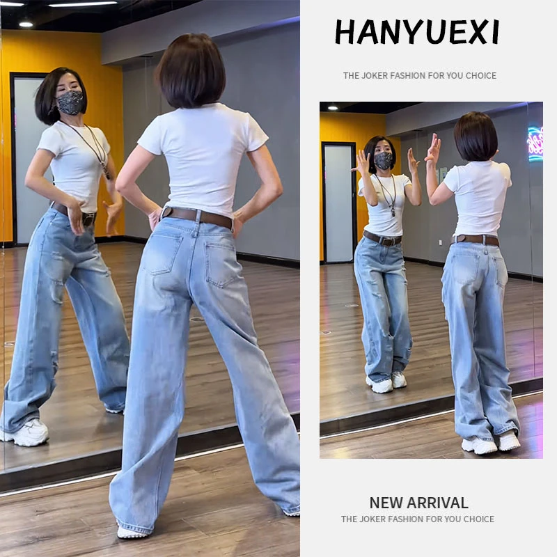 夏季超火一整套女装2025新款爆款百搭简约短袖磨破牛仔裤两件套潮