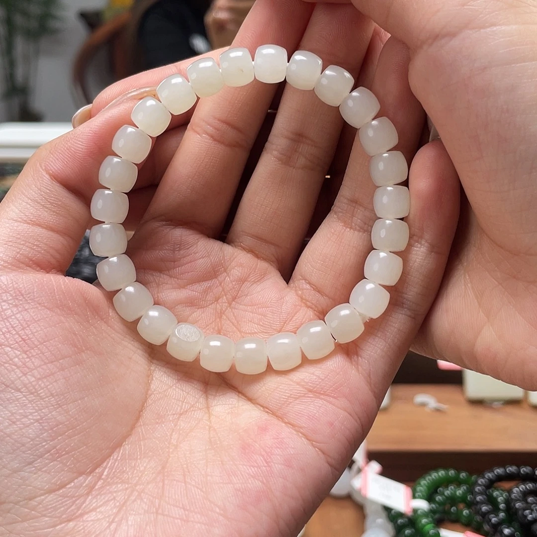 S***。和田玉未镶嵌手链和田玉白玉直切珠