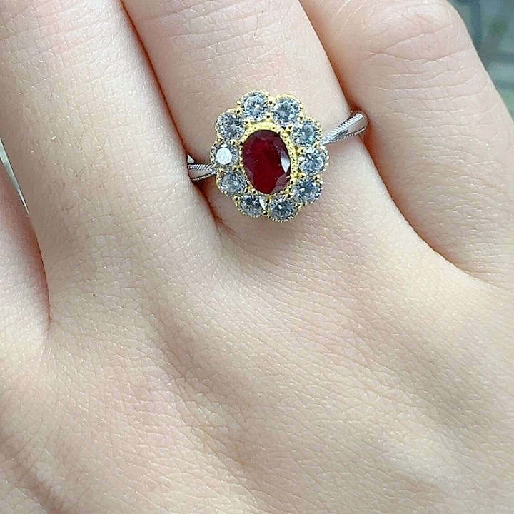 红宝石戒指银S925镶嵌