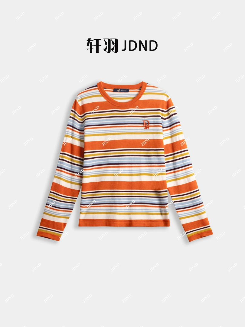 JDND轩羽【拼色针织衫】羊毛拼色高级感条纹针织毛衣XY25530